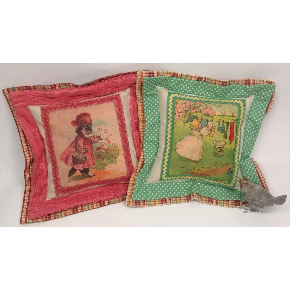 Home Decor Pillow Vintage Miss Kitty Novelty Print Handmade Double Flange NWT